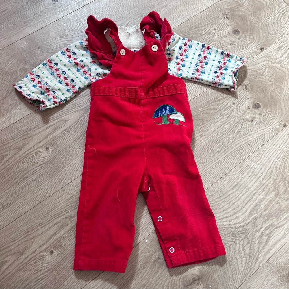Vintage healthtex mushroom print overalls size 6-12 months